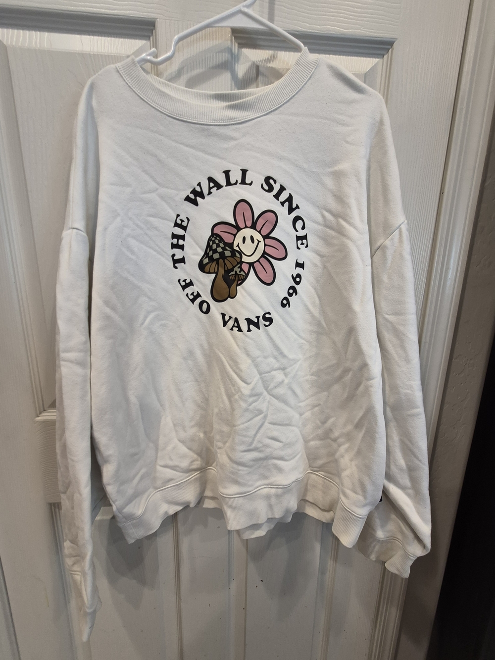 Vans White Crewneck Sweatshirt with Pink Flower Graphic